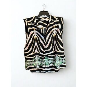 Zebra Animal Print Flowy Sleeveless Print Ethnic Tribal‎ Boho Festival Blouse XL
